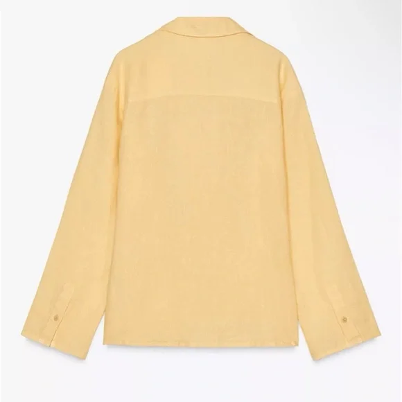 Zara 100% Linen ZW Collection Pastel Yellow Shirt NWT Size Small - Picture 4 of 12